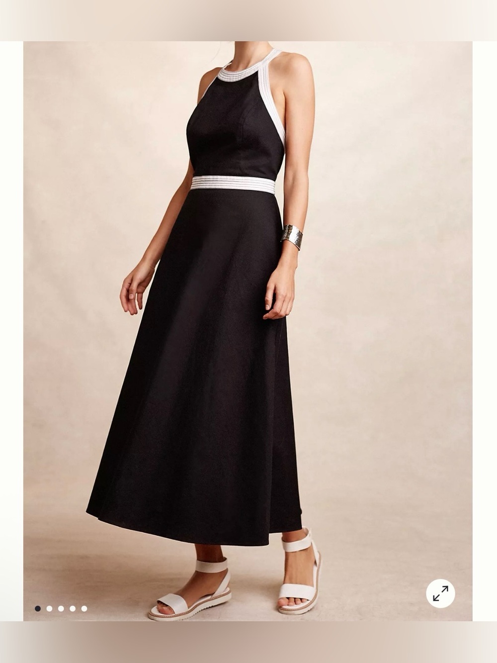 Maeve Two-Tone Halter Dress Open Back Elegant Preppy Wedding Guest Pinup Sz 10P